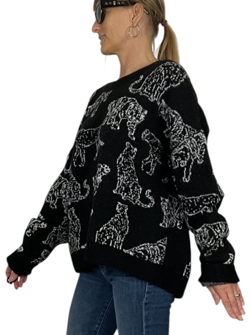 Rails Perci Charcoal Cats Sweater XL Black Wool Blend Crewneck NEW - Picture 5 of 16
